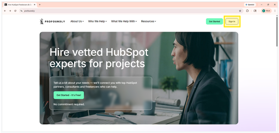 Profoundly homepage with login CTA