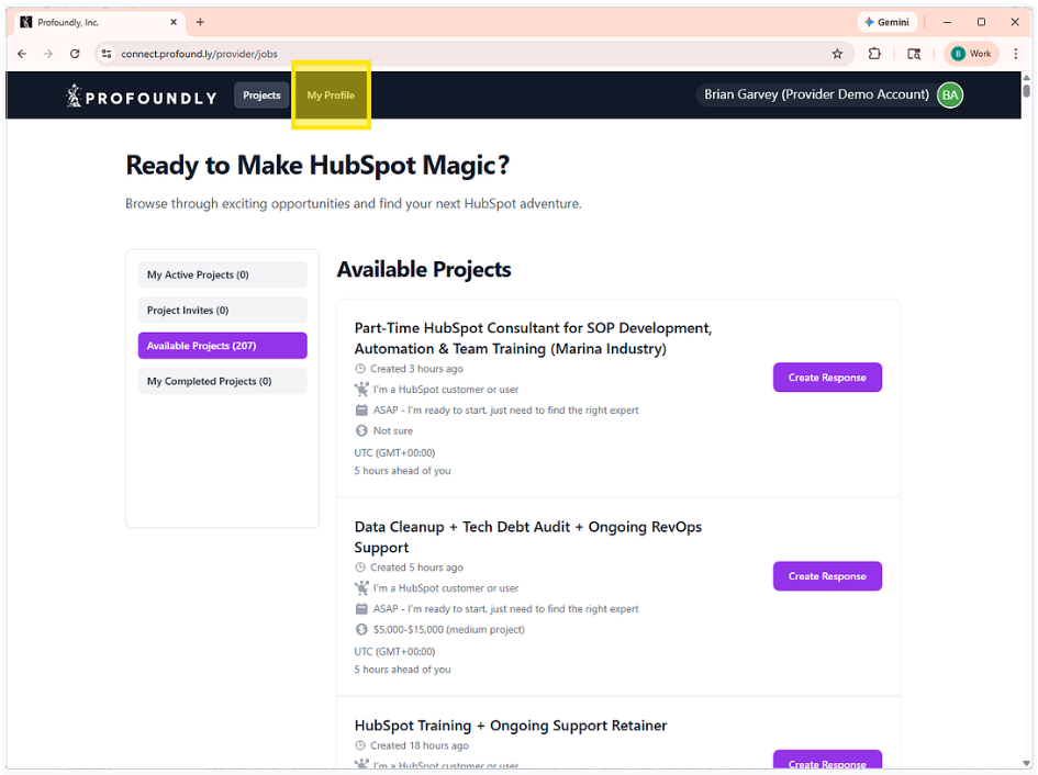 My Profile navigation