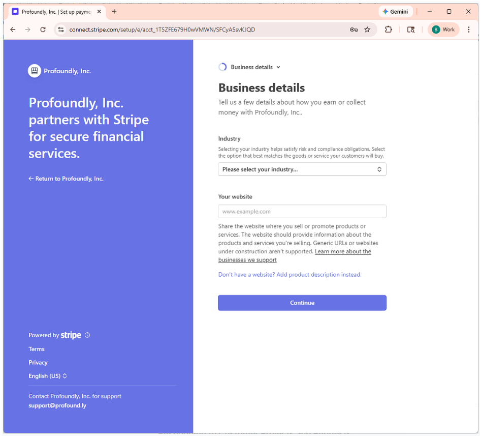 Stripe account setup step 3