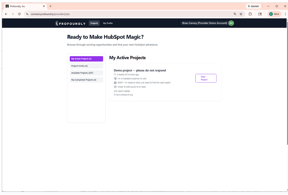 Profoundly dashboard project navigation