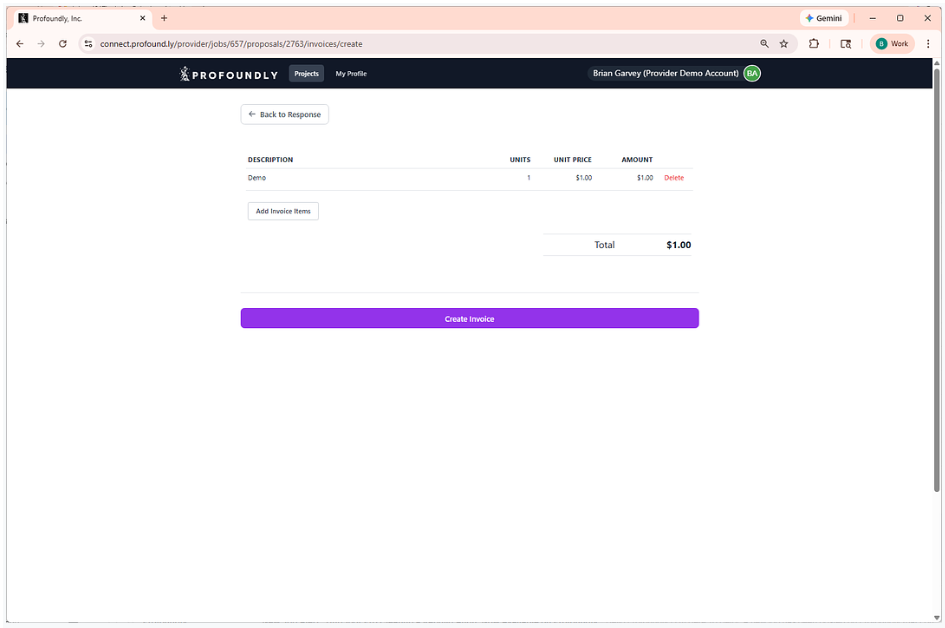Create Invoice button